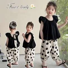 再入荷 韓国 子供 ドット コーデ セットアップ 女の子 おしゃれ 通園 上下 2点セット