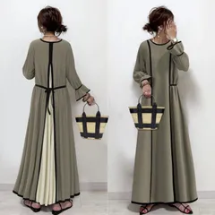 再入荷 ス レイヤード風 ロングワンピース Aラインワンピース 重ね風 ロング丈 レディース プリーツ シンプル 切り替え 秋冬 新作 長袖 着痩せ