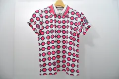 中古 レディース アンパスィ and per se 半袖ポロシャツ M 白×紺×ピンク ホワイト×ネイビー 総柄