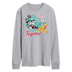 ディズニー メンズ トップス Tシャツ グラフィック Disneys Mickey Minnie Mouse Mensleigh Ride Together Long Sleeved Graphic Tee Gray グレー