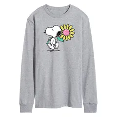 アニメキャラクター メンズ トップス Tシャツ Licensed Character Mens Peanutsnoopy Daisy Long Sleeve Gray グレー