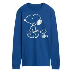 アニメキャラクター メンズ トップス Tシャツ Licensed Character Mens Peanutsnoopy Woodstock Walk Long Sleeve Tee Blue ブルー