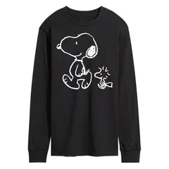 アニメキャラクター メンズ トップス Tシャツ Licensed Character Mens Peanutsnoopy Woodstock Walk Long Sleeve Tee Black ブラック