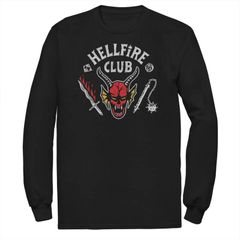 애니메이션 캐릭터 맨즈 탑스 T셔츠 토르 Licensed Character Big Tall Stranger Things Hellfire Club Crest Long Sle