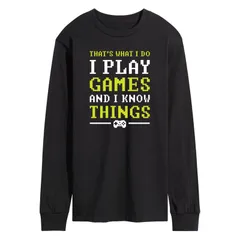 アニメキャラクター メンズ トップス Tシャツ グラフィック Licensed Character Mens I Play Games And I Know Things Pixelong Sleeve Graphic Tee Black ブラック