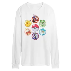 アニメキャラクター メンズ トップス Tシャツ グラフィック Licensed Character Mens Pokemon Sparkle Badges Long Sleeve Graphic Tee White ホワイト