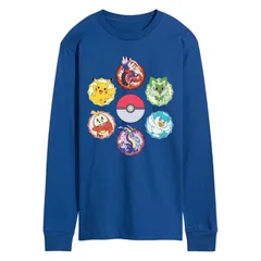 アニメキャラクター メンズ トップス Tシャツ グラフィック Licensed Character Mens Pokemon Sparkle Badges Long Sleeve Graphic Tee Blue ブルー