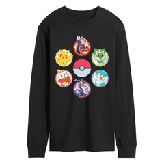 アニメキャラクター メンズ トップス Tシャツ グラフィック Licensed Character Mens Pokemon Sparkle Badges Long Sleeve Graphic Tee Black ブラック