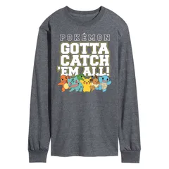 アニメキャラクター メンズ トップス Tシャツ グラフィック Licensed Character Mens Pokemon Catch Em All Group Long Sleeve Graphic Tee Gray グレー