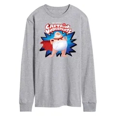 アニメキャラクター メンズ トップス Tシャツ パンツ キャップ ロゴ グラフィック Licensed Character Mens Captain Underpants Logo Long Sleeve Graphic Tee Gray グレー