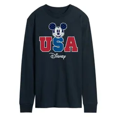 ディズニー メンズ トップス Tシャツ グラフィック Disneys Mickey Mouse Mens USA Long Sleeve Graphic Tee Navy ネイビー