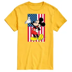 アニメキャラクター メンズ トップス Tシャツ グラフィック Licensed Character Disneys Mickey Mouse Mens Flagraphic Tee Yellow イエロー