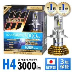 【3年保証】 スフィアライト バイク用 RIZING3 H4 Hi/Lo 4500K / 6000K 3000lm DC12V 耐震20G ヒートシンク 日本製 LED ヘッドライト ライジング3 SPHERELIGHTのサムネイル