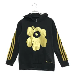 中古 レディース アディダス adidas パーカー  150㎝(SS相当) 黒 ブラック マリメッコ ガールズ 裏起毛　