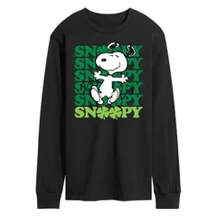 アニメキャラクター メンズ トップス Tシャツ Licensed Character Mens Peanutsnoopy Clover Dance Long Sleeve Tee Black ブラック