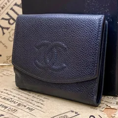 シャネル 財布 2つ折り Wホック キャビアスキン コンパクト 革 黒 ココマークGC39