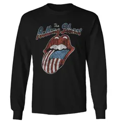アニメキャラクター メンズ トップス Tシャツ Licensed Character Mens Rolling Stones Tongue USA 78 Long Sleeve Black ブラック