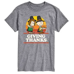 アニメキャラクター メンズ トップス Tシャツ Licensed Character Mens Peanuts Giving Thanks Tee Gray グレー