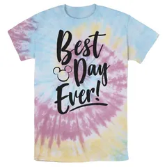 ディズニー メンズ トップス Tシャツ Disneys Mickey Mouse Mens Park Best Day Every Head Silhouette Wash Tee Blue Pink Light Yellow ブルー