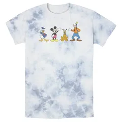 ディズニー メンズ トップス Tシャツ Disneys Mickey Mouse Friends Mens Line Up Waving Hello Wash Tee White Blue ホワイト