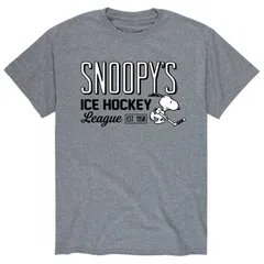 アニメキャラクター メンズ トップス Tシャツ Licensed Character Mens Peanuts Ice Hockey League Tee Gray グレー