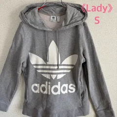 adidas トレフォイル パーカー ビッグロゴ フーディー スウェット グレー S-15