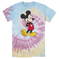 ディズニー メンズ トップス Tシャツ Disneys Mickey Mouse Mensmiling Pose Wash Tee Blue Pink Light Yellow ブルー