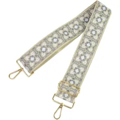 [HSE金丸商店] ショルダーストラップ 刺繍 幅広 花柄 ボヘミアン チェック レオパード (ライトグレー チェック, 幅5cm) [幅5cm] [ライトグレー チェック]