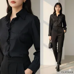 CLATHAS クレイサス【38】長袖シャツ 黒 フリル 社交ダンス 美品 仕事のサムネイル