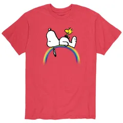 アニメキャラクター メンズ トップス Tシャツ Licensed Character Mens Peanutsnoopy Rainbow Tee Red レッド