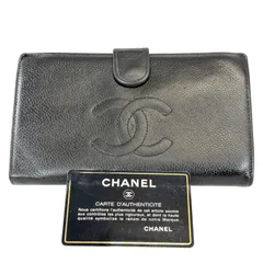 【人気・美品】CHANEL シャネル ココマーク キャビアスキン がま口 二つ折り 長財布 6番台 ブラック ゴールド金具 メンズ レディース 2000～2001年製