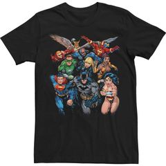애니메이션 캐릭터 맨즈 탑스 T셔츠 Licensed Character Mens Justice League Groupage Group Shotee Black 블랙