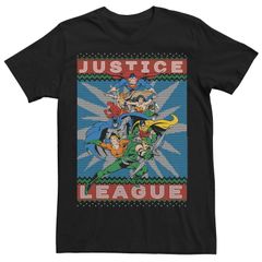 애니메이션 캐릭터 맨즈 탑스 T셔츠 스웨터 Licensed Character Mens DComics Justice League Action Pose Christmasweater Style Tee Black 블랙