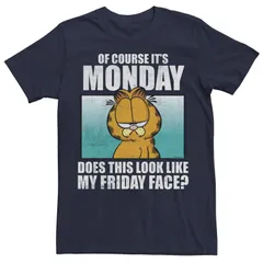 アニメキャラクター メンズ トップス Tシャツ Licensed Character Mens Garfield Monday Meme Textee Navy ネイビー