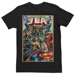 애니메이션 캐릭터 맨즈 탑스 T셔츠 Licensed Character Mens DComics Justice League Group Shot Comicover Tee Black 블랙