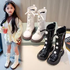 再入荷 ロングブーツ キッズ 女の子 子供靴 編み上げブーツ キッズブーツ 痛くない 歩きやすい 履きやすい 脱ぎやすい おしゃれ シンプル カジュアル 韓国 おしゃれ 長靴 厚底 袴 発表会 卒園式 普段着