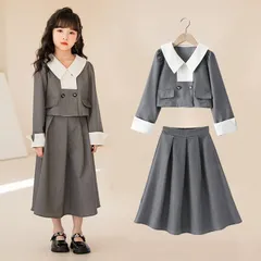 再入荷 入学式 スーツ 女の子 2点セット フォーマル セットアップ ガールズ 子供服 学院風 キッズ ジャケット スカート 制服 春 入学式 結婚式 発表会 カジュアル