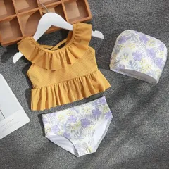 ＜在庫処分＞キッズ 水着 ビキニ セパレート 女の子 フリル かわいい オレンジ 100cm bu1