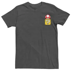 アニメキャラクター メンズ トップス Tシャツ Licensed Character Mensuper Mario Bros Mushroom Power Up Left Chest Pocketee Charcoal Heather チャコール