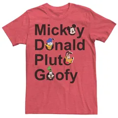 ディズニー メンズ トップス Tシャツ Disneys Mickey and Friends Mens Name Stack Tee Red Heather ヘザー