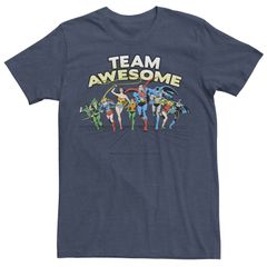애니메이션 캐릭터 남성 탑스 티셔츠 Licensed Character Mens DComics Justice League Team Awesome Group Tee Navy Heather 헤더