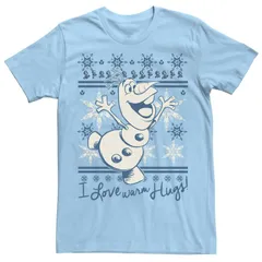 ディズニー メンズ トップス Tシャツ Disneys Frozen Olaf Mens I Love Warm Hugs Pattern Tee Light Blue ブルー