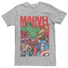 アニメキャラクター メンズ トップス Tシャツ ヴィンテージ ロゴ Licensed Character Mens Marvels Avengers Vintage Group Shot Logo Tee Athletic Heather ヘザー