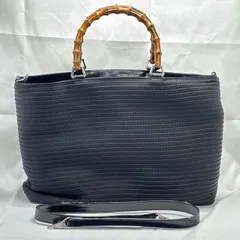 GUCCI グッチ バンブー ハンドバッグ キャンバス レザー ブラック 黒 40cm