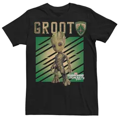 アニメキャラクター メンズ トップス Tシャツ グラフィック Licensed Character Mens Marvel Guardians Of The Galaxy Baby Groot Wood Fill Text Poster Graphic Tee