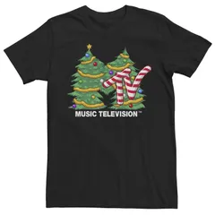 アニメキャラクター メンズ トップス Tシャツ ロゴ Licensed Character Mens MTV Christmas Tree Candy Cane Logo Short Sleeve Tee Black ブラック