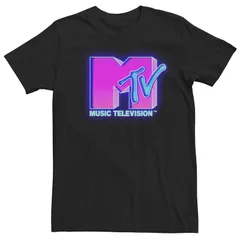 アニメキャラクター メンズ トップス Tシャツ ロゴ Licensed Character Mens MTV Pink Neon Light Logo Short Sleeve Tee Black ブラック