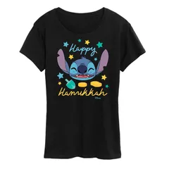 ディズニー レディース トップス Tシャツ グラフィック Womens Disneys Lilo Stitchappy Hanukkah Stitch Graphic Tee Black ブラック