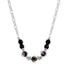 1928 レディース アクセサリー ネックレス・チョーカー・ペンダントトップ フラワー柄 レース フラワー 1928 SilverTone Floral Beaded Necklace Black ブラック
