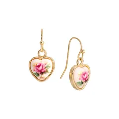 1928 レディース アクセサリー ピアス・イヤリング 1928 GoldTone Flower Decal Heart Wirearrings Pink ピンク